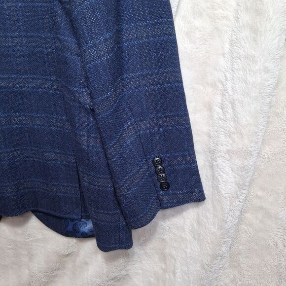 Johnston Murphy Blazer Blue Plaid Windowpane NWT Jacket Sport Coat Suit - Picture 3 of 7